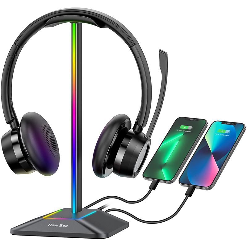 Skrivbords RGB-headsetställ med USB-port