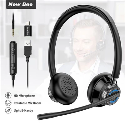 3,5 mm USB kabelanslutet PC-headset med mikrofon